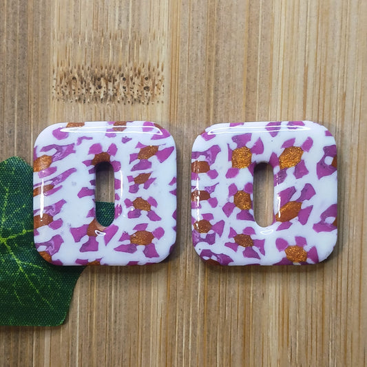 Pampilles carrés - Blanche à taches violettes & dorées