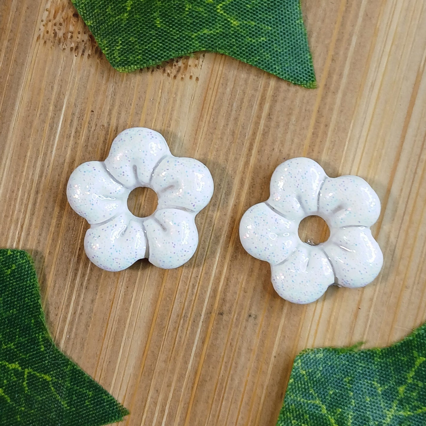 Pampilles petites fleurs striées pailletées - Blanche