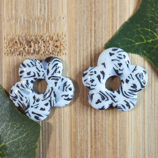 Pampilles petites fleurs  - Blanche & Noire à motif vache