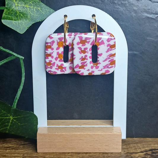 Pampilles carrés  - Blanche à taches violettes & dorées