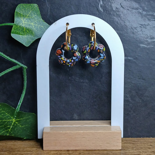 Pampilles petites fleurs  - Noir à taches multicolores