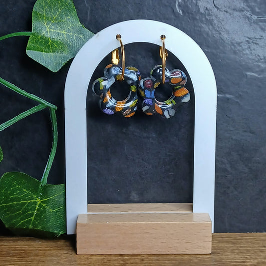 Pampilles petites fleurs  - Noir à taches multicolores