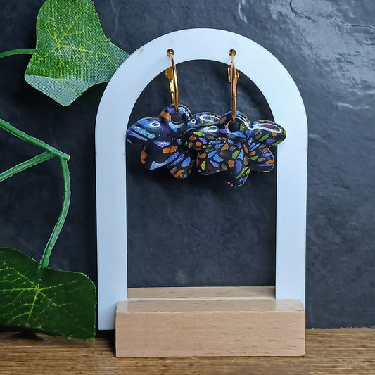 Pampilles fleurs aplaties - Noir à taches multicolores