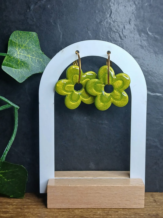 Pampilles fleurs pailletées - Vert chartreuse