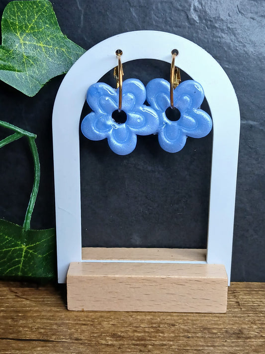 Pampilles fleurs pailletées - Bleu turquoise