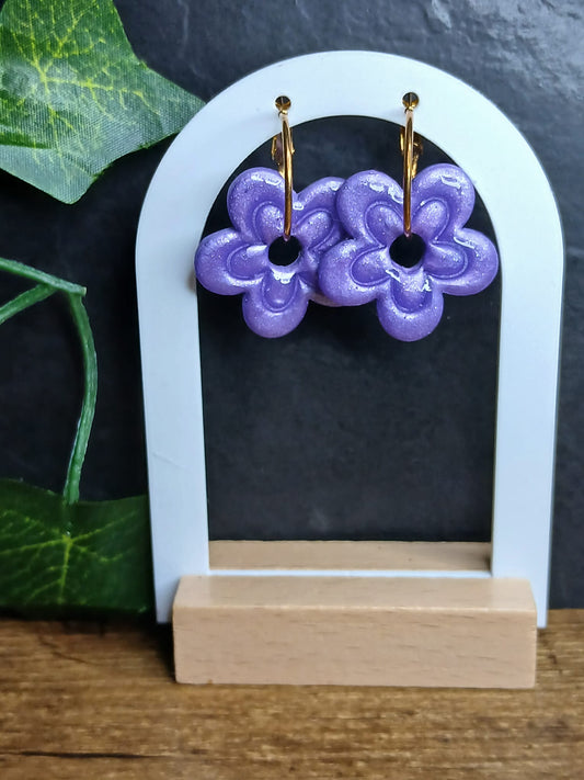 Pampilles fleurs pailletées - Violettes