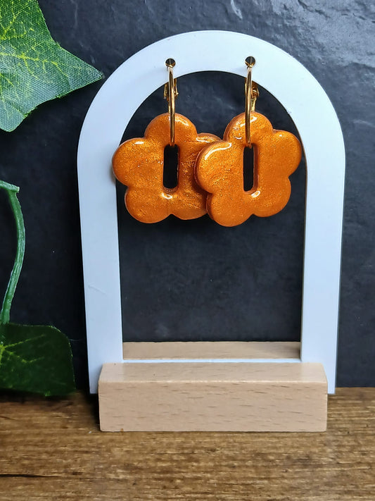 Pampilles fleurs pailletées  - Orange