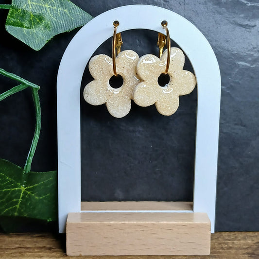 Pampilles fleurs pailletées  - Sable