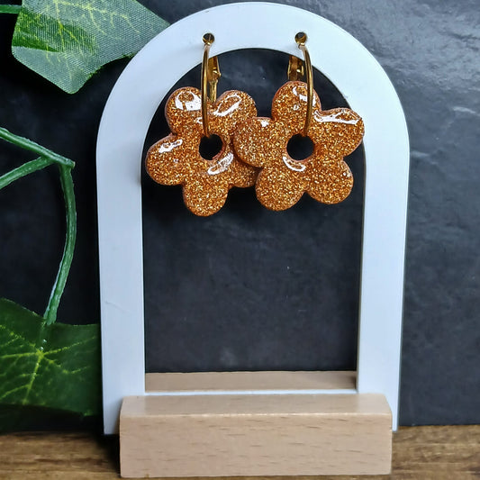 Pampilles fleurs pailletées - Bronze