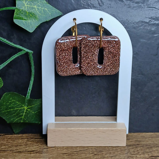 Pampilles carrés pailletées  - Marron