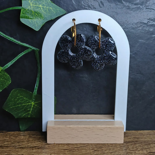 Pampilles fleurs pailletées  - Noire