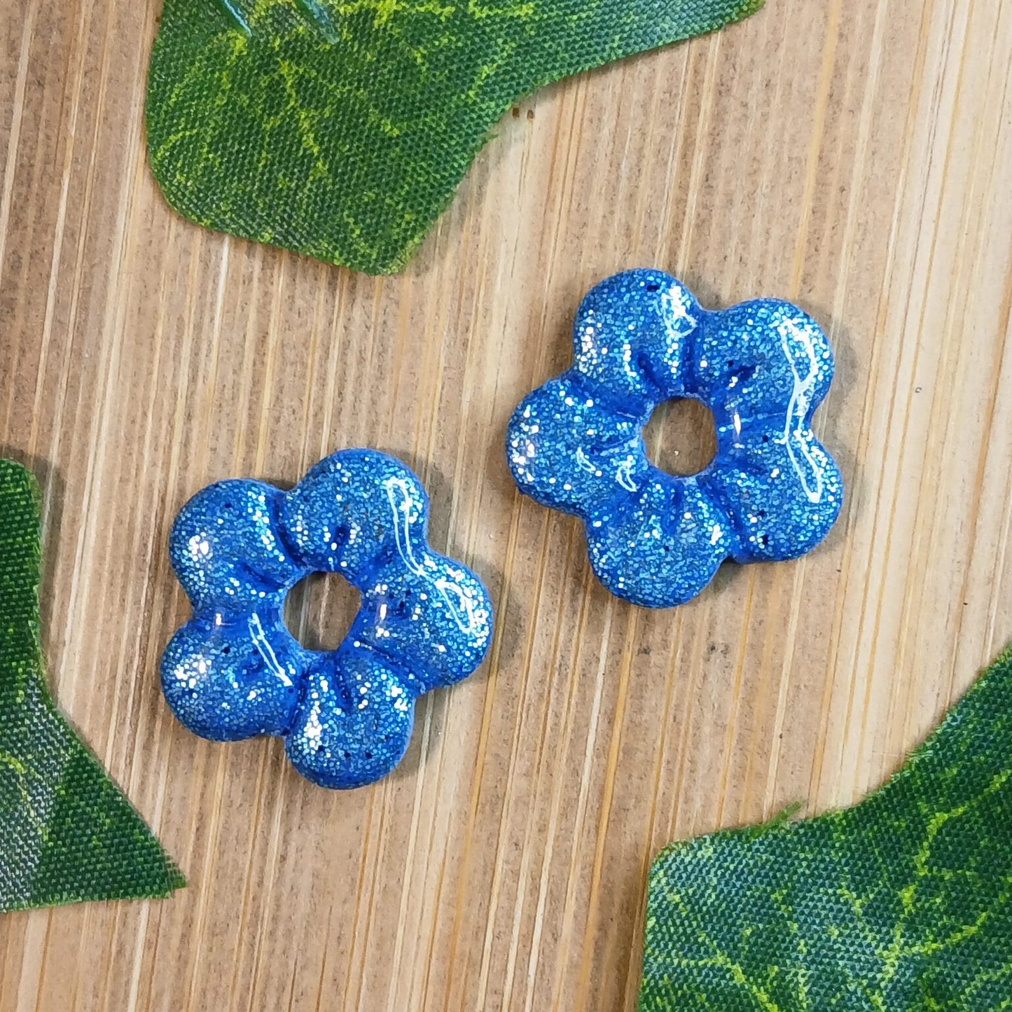 Pampilles petites fleurs striées pailletées - Bleue