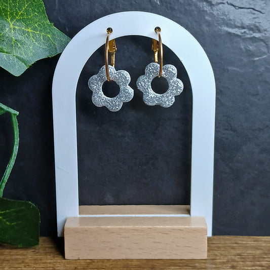 Pampilles petites fleurs pailletées - Argentée