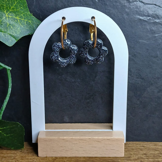 Pampilles petites fleurs pailletées - Noire