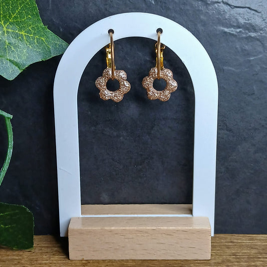 Mini-pampilles petites fleurs pailletées - Sépia