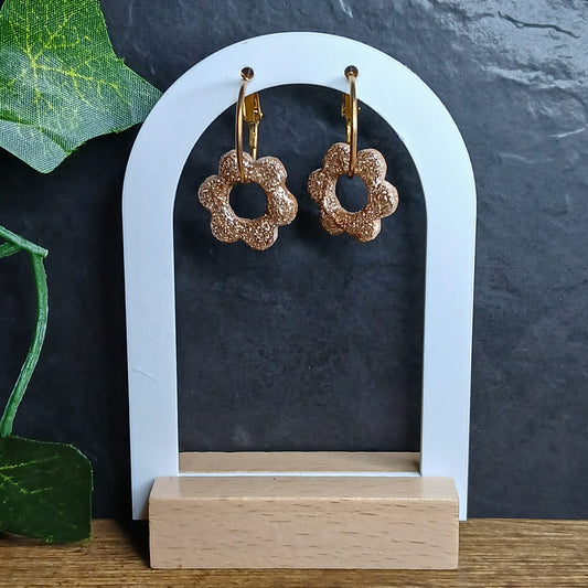 Pampilles petites fleurs pailletées - Sépia