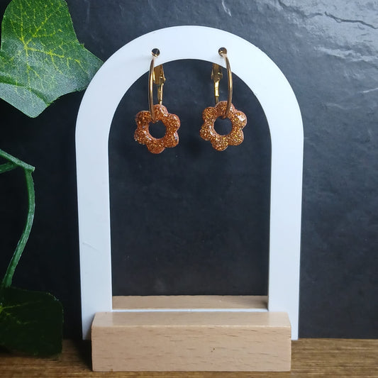 Mini-pampilles petites fleurs pailletées  - Bronze