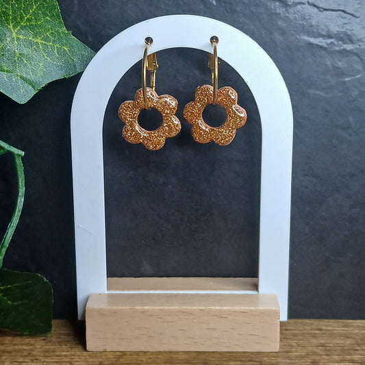 Pampilles petites fleurs pailletées - Bronze