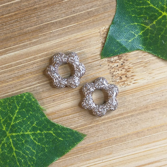 Mini-pampilles petites fleurs pailletées - Sépia